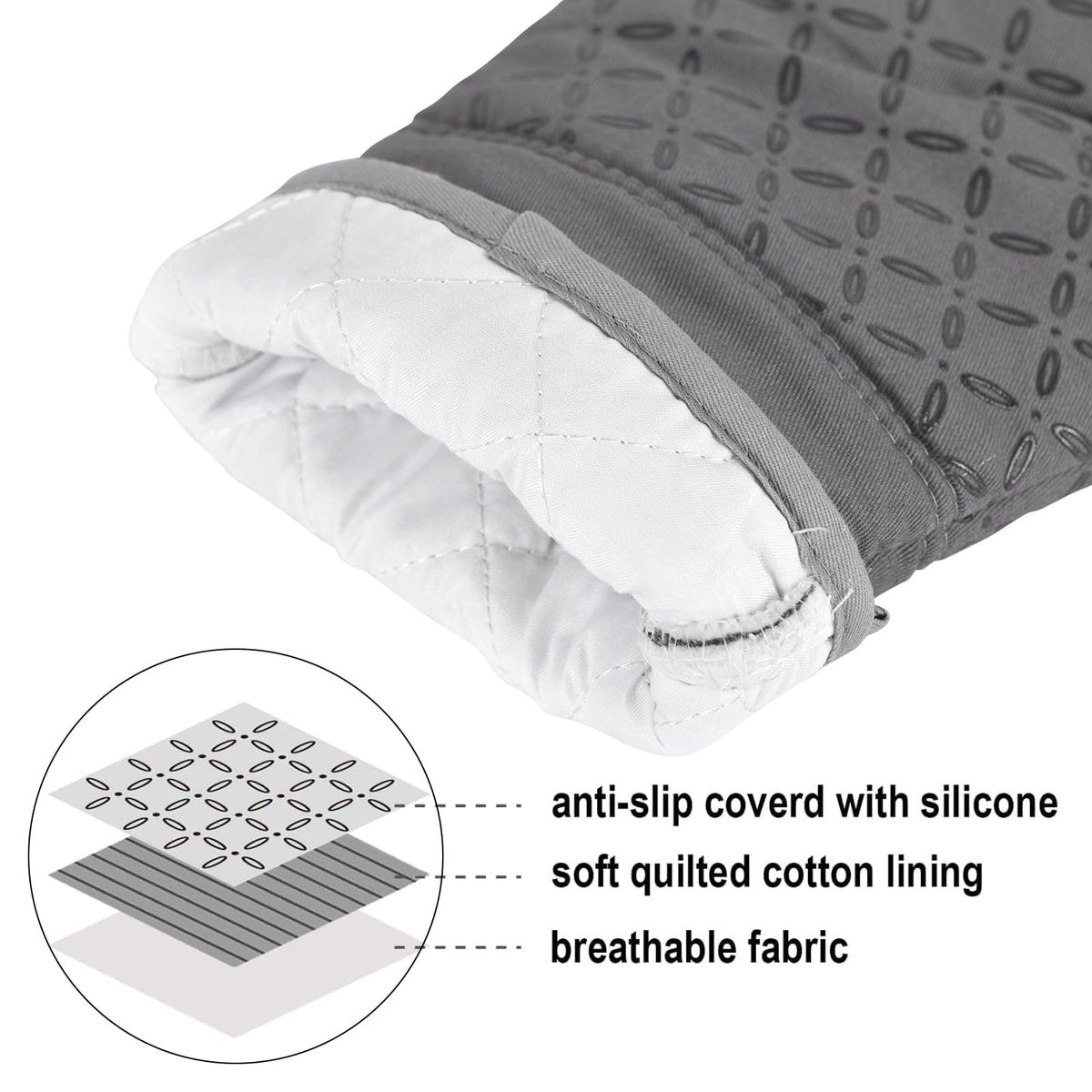 KEGOUU pot holders grey pair with quilted cotton and grip