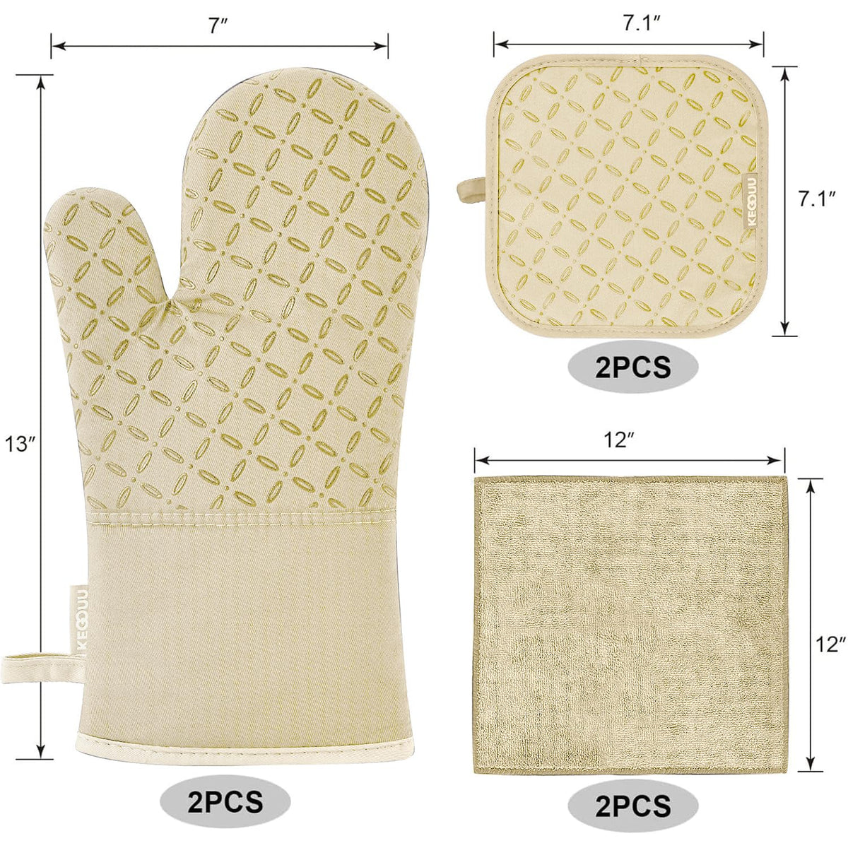 KEGOUU pot holders with non-slip surface for confident handling.