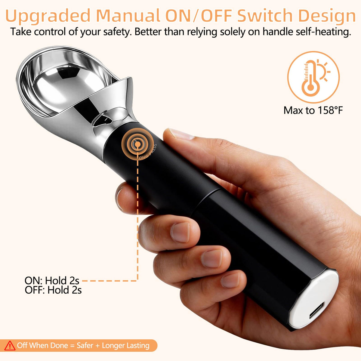 KEHFPMW provides up to 70 minutes of non-stop heating per charge.