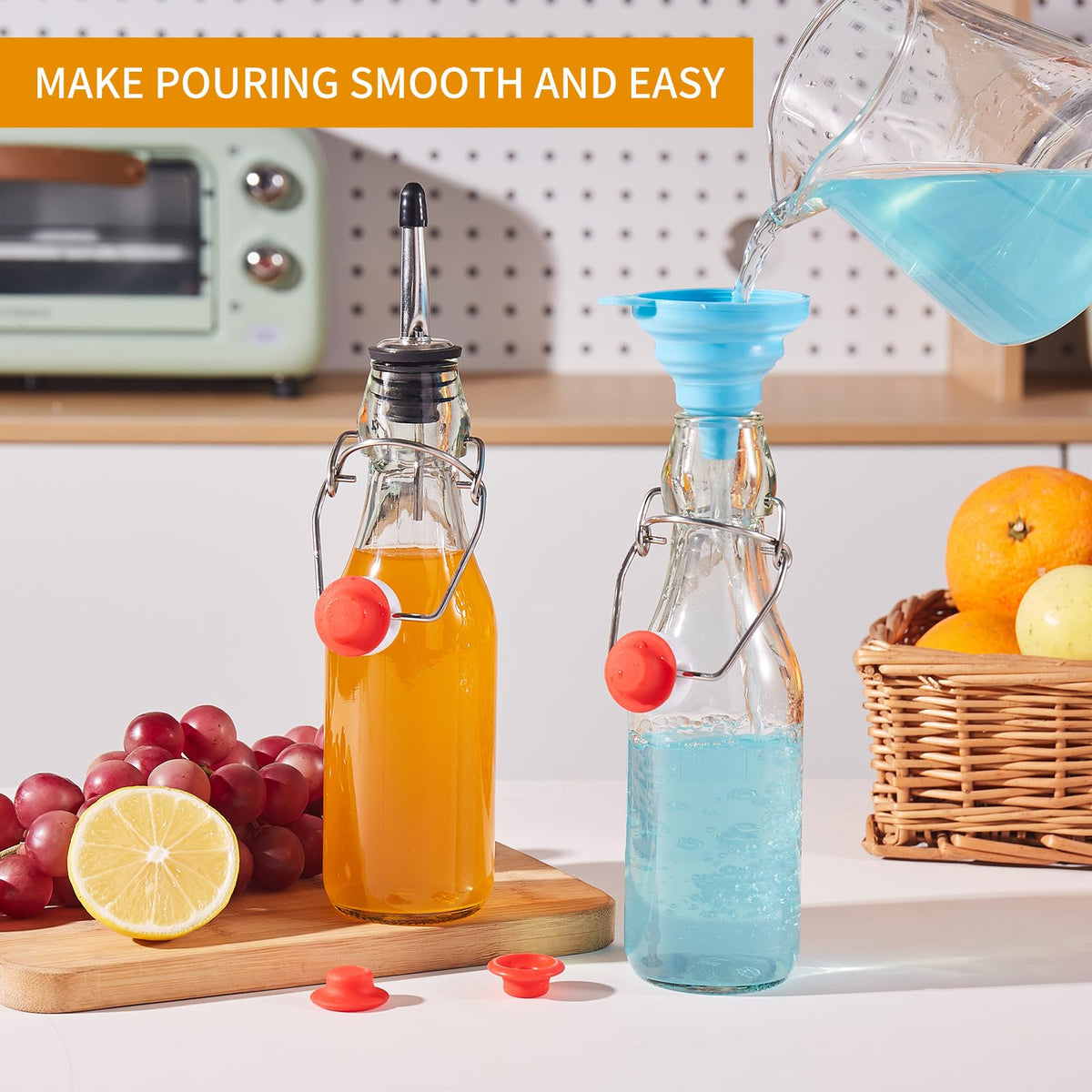 Keigocare bottle pourers enable controlled dispensing.