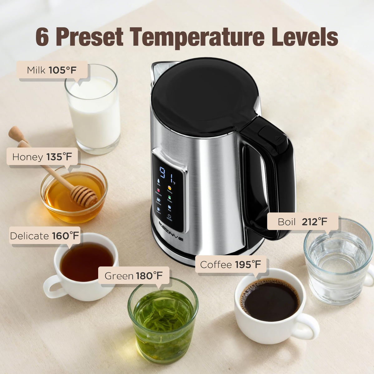 KEINVE stainless interior ensures pure water taste during boiling