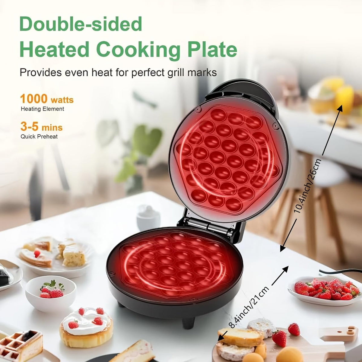 KEINVE Bubble Waffle Maker compact design with lock-in handle for storage.