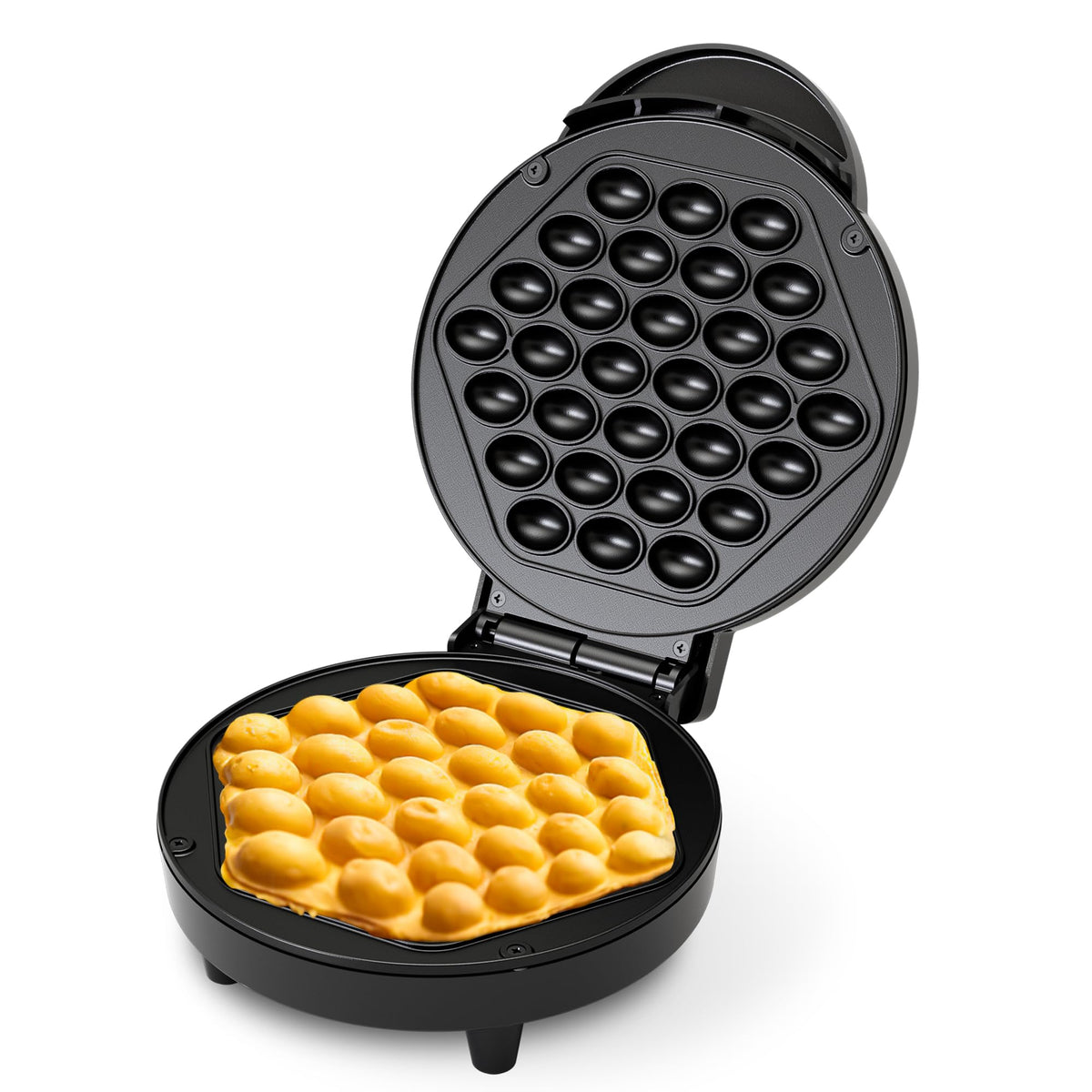 KEINVE Bubble Waffle Maker front angled view shows compact design for small kitchens.