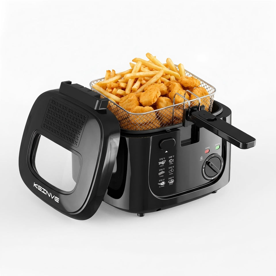 KEINVE deep fryer 1500W front view highlighting compact home use for small kitchens