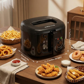 KEINVE deep fryer thermostat control showing three presets for crispy foods
