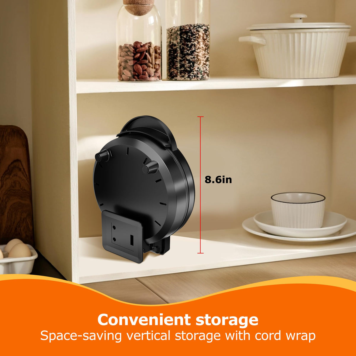 KEINVE waffle cone maker compact storage, fits neatly in cabinets.