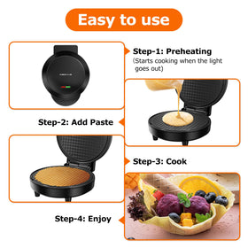 KEINVE waffle cone maker in use with batter, quick dessert setup.
