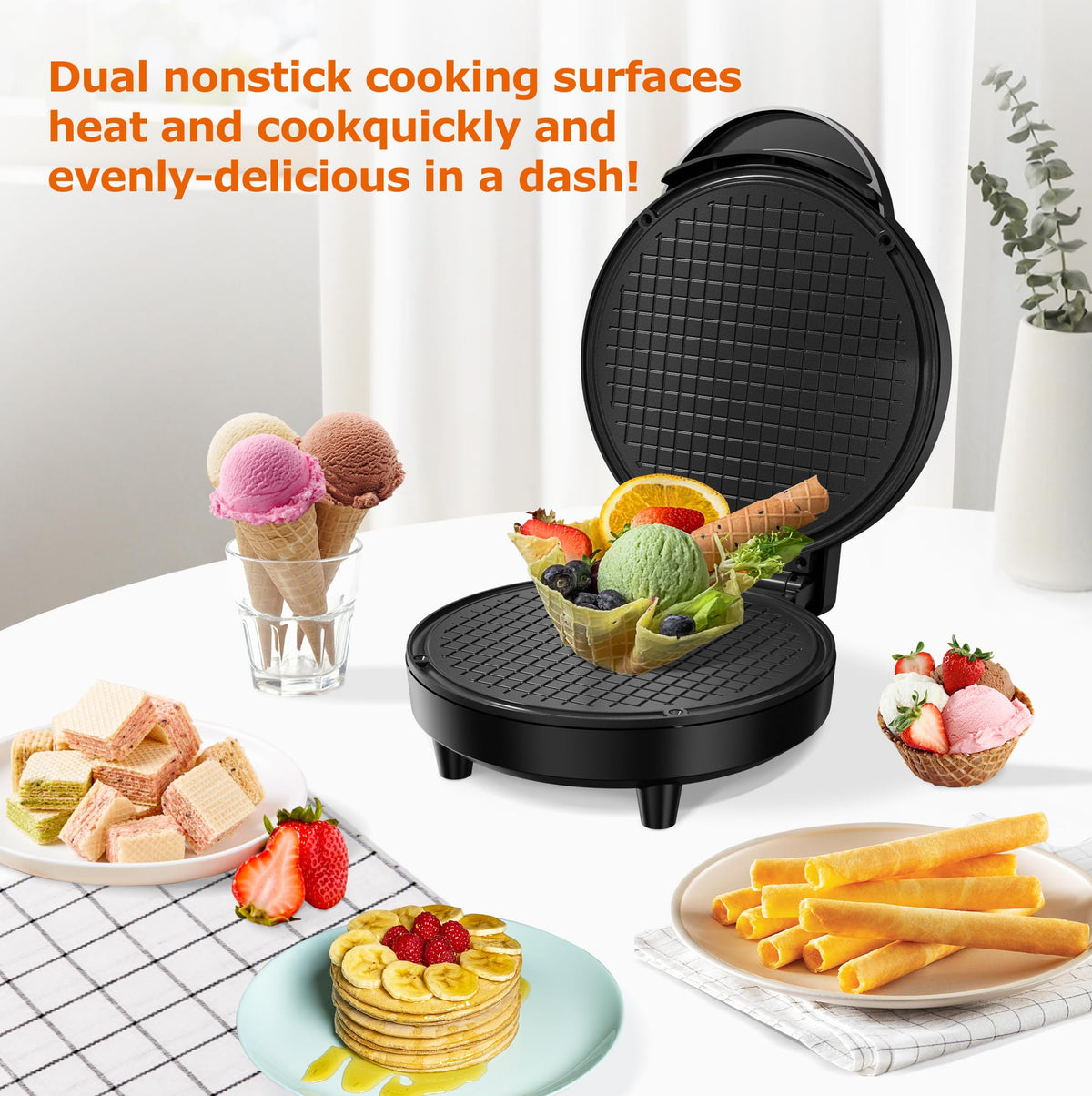 KEINVE waffle cone maker plate close-up, nonstick surface for easy release.