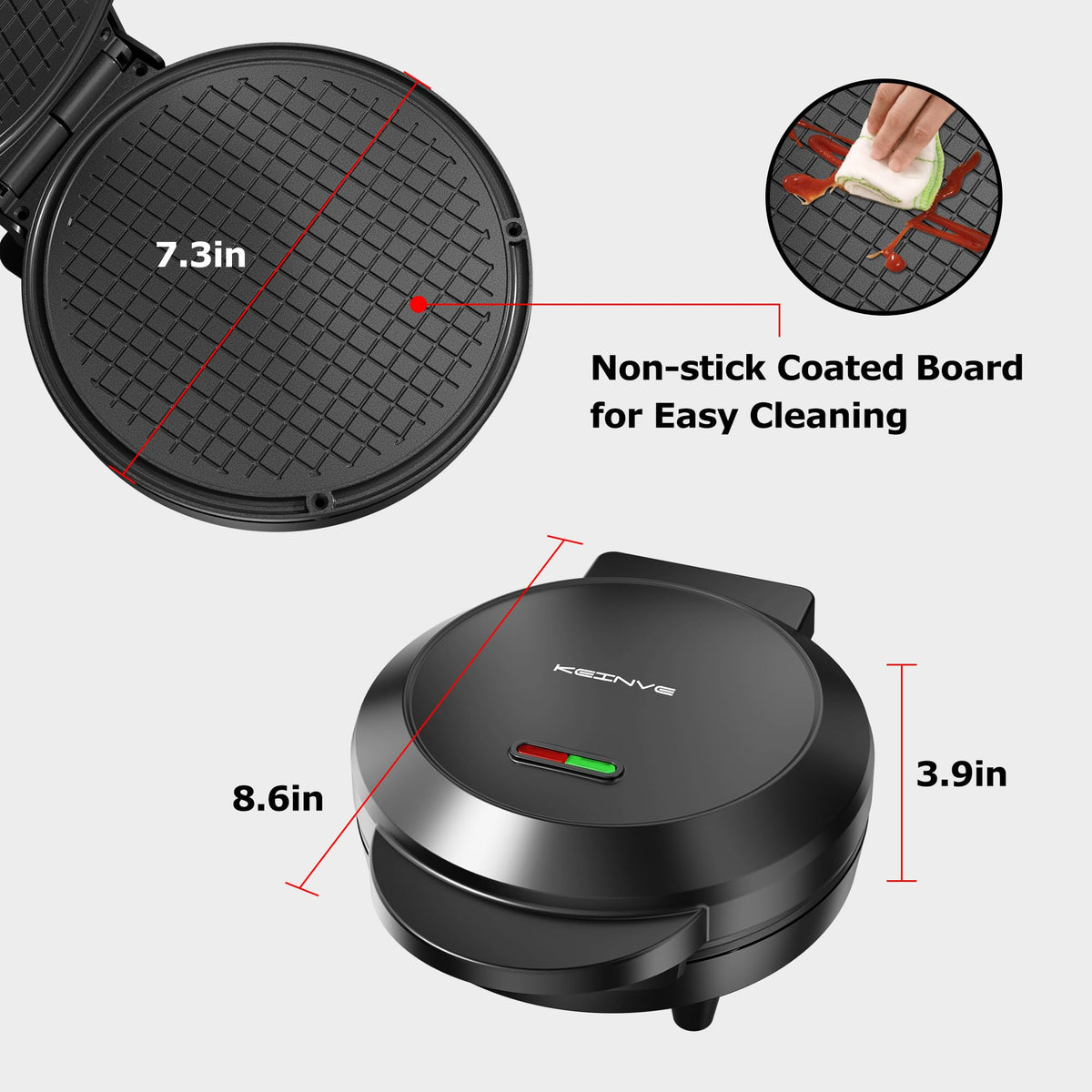 KEINVE waffle cone maker side view, sleek countertop appliance.