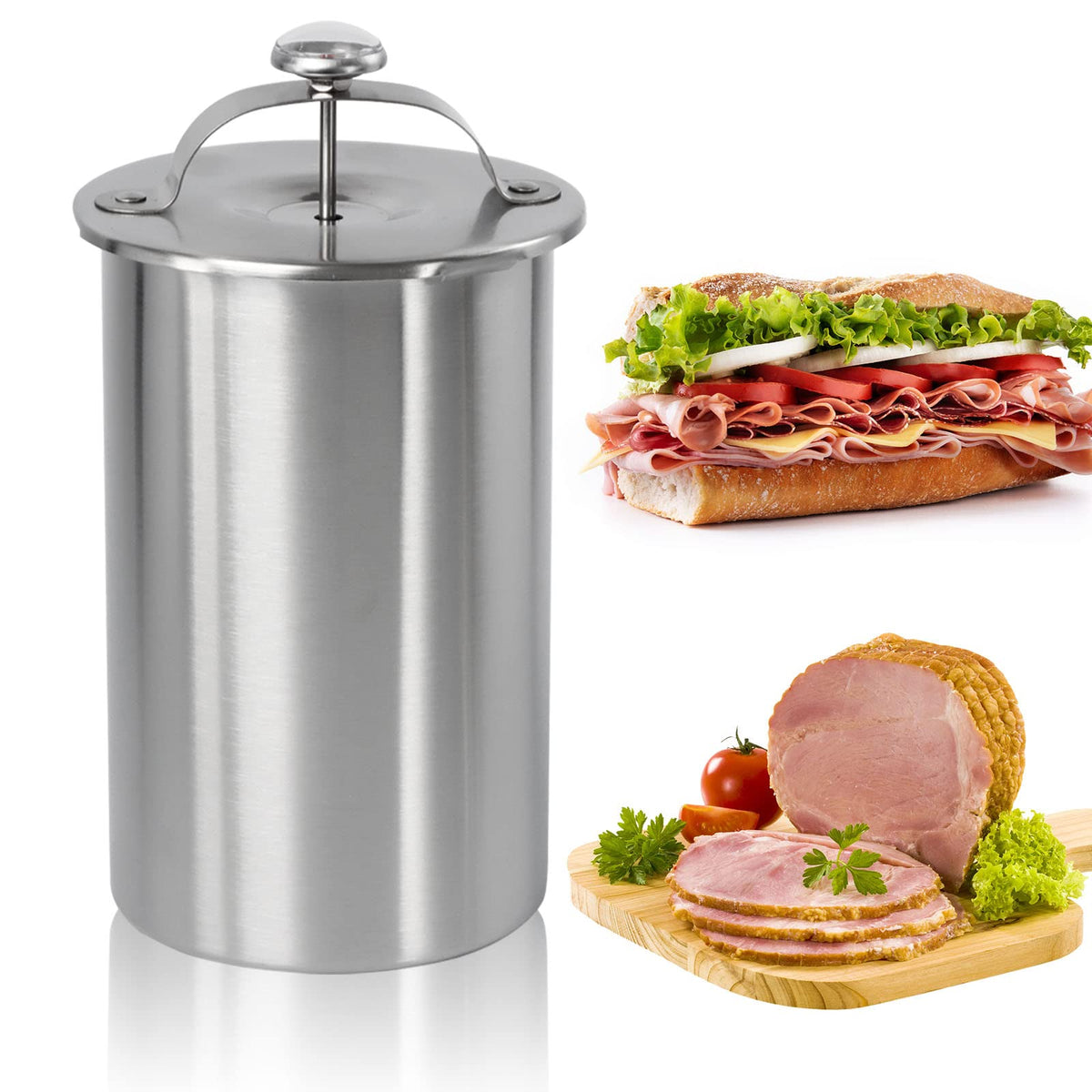 Keissco ham maker press showing sturdy stainless steel build for healthier homemade deli meat.
