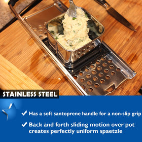 KEISSCO spaetzle set in action on a bubbling pot in the kitchen.