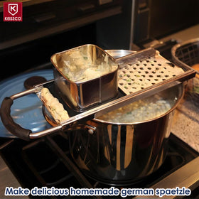 KEISSCO spaetzle maker built-in batter box for steady pouring.