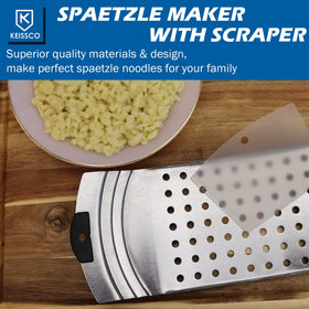 Keissco spaetzle maker dish-ready noodles plated after boiling.