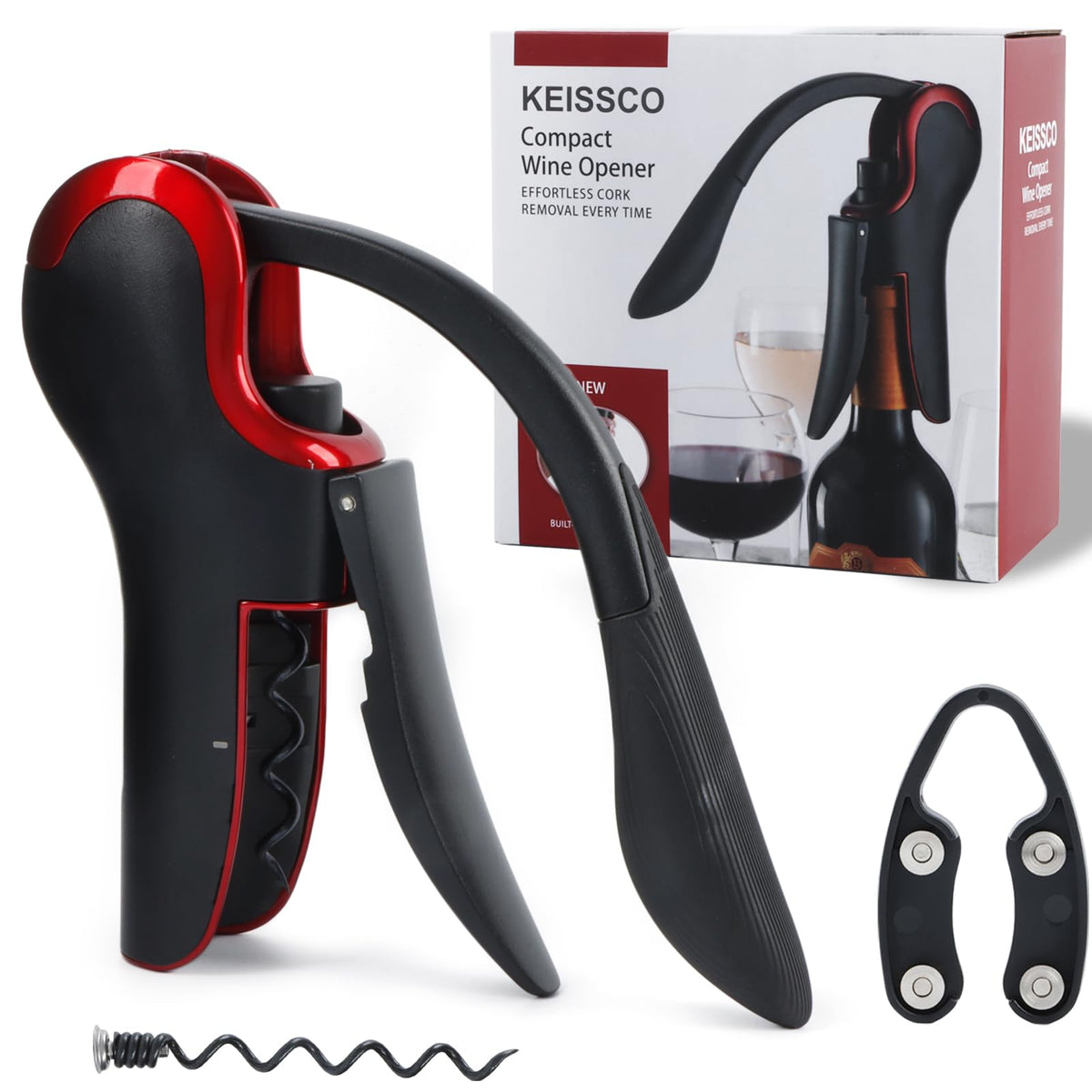 KEISSCO wine opener built-in foil cutter slices foil smoothly.