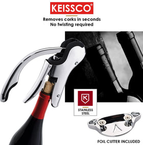 KEISSCO wine opener includes foil cutter for quick foil removal