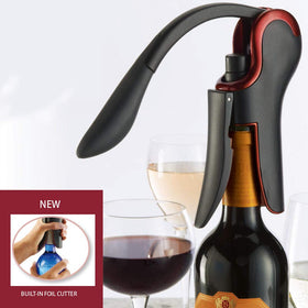 KEISSCO wine opener lever-pull action eases cork extraction.