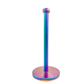 Keiwhsly rainbow stainless steel paper towel holder front view showing the colorful finish