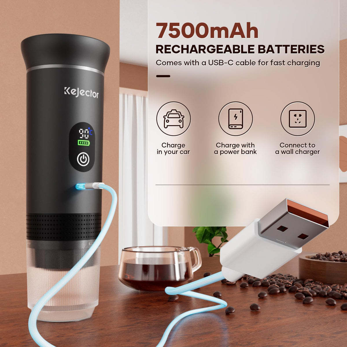 Kejector camping scenario with compact unit delivering aromatic morning coffee.