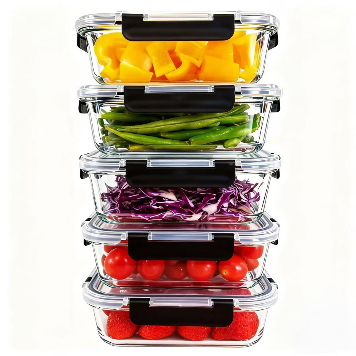 KEKEGO 5pack 35oz glass containers stacked for meal prep and storage.