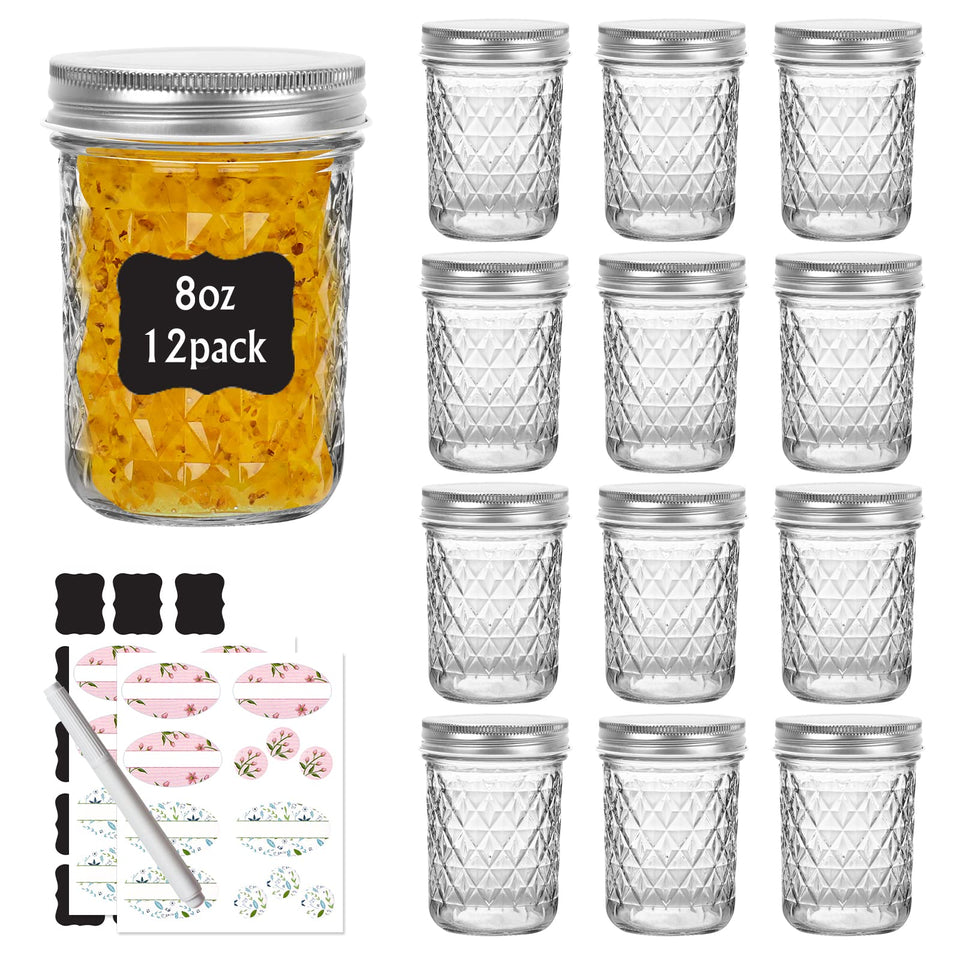 Keketin 8oz mason jar with silver lid, wide mouth for easy filling and cleaning.