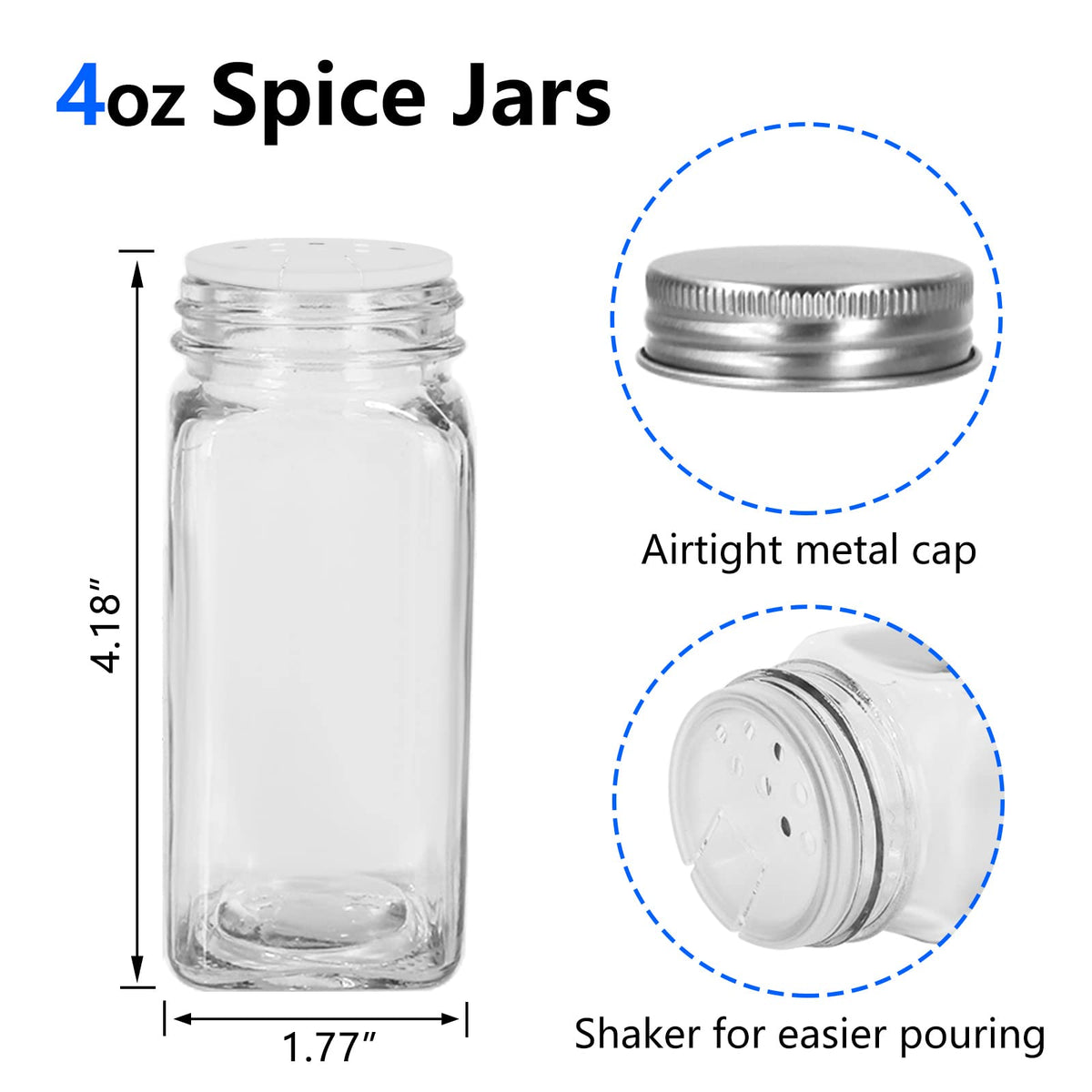 Keketin airtight silver caps and shaker lids preserve freshness and easy measuring.