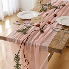 Keketoarrange pink Mothers Day cheesecloth table runner with airy gauze texture for elegant gatherings