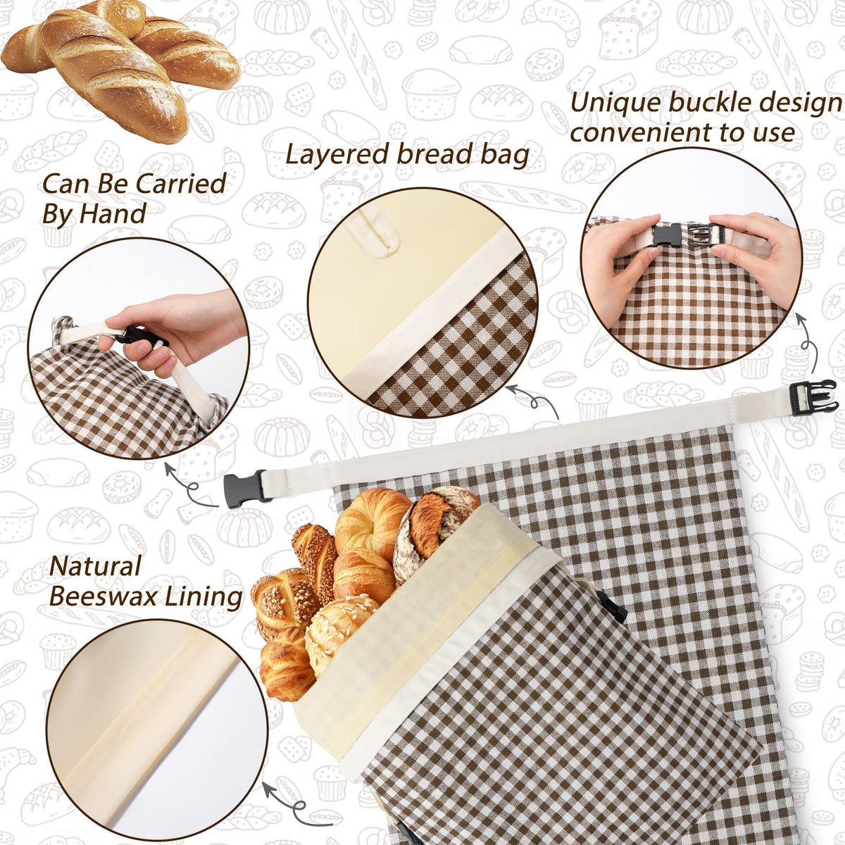 KEKUOU removable inner beeswax liner for quick cleaning and longer bag life