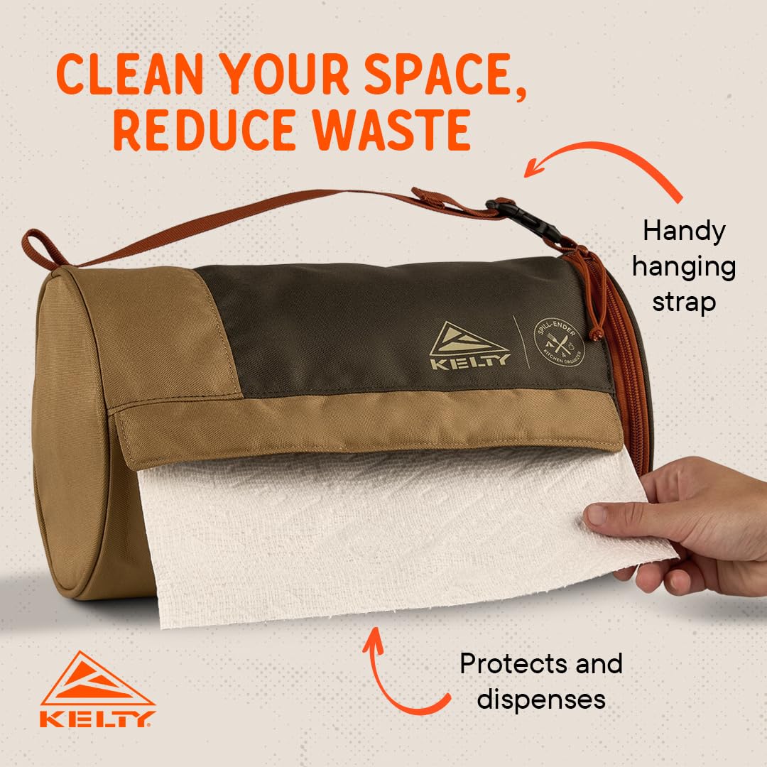 Kelty Spill-Ender hanging from a tree provides quick towel access outdoors.