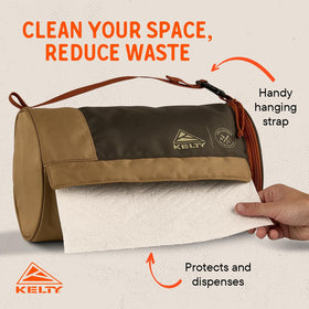 Kelty Spill-Ender hanging from a tree provides quick towel access outdoors.