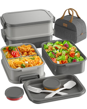 KEMETHY 3-tier bento box demonstrates large 74oz capacity for full meals.