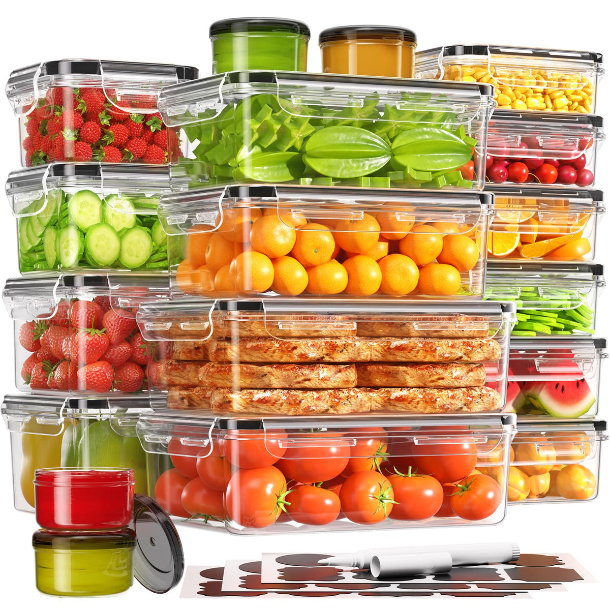 KEMETHY 36-piece container set with lids for organized storage