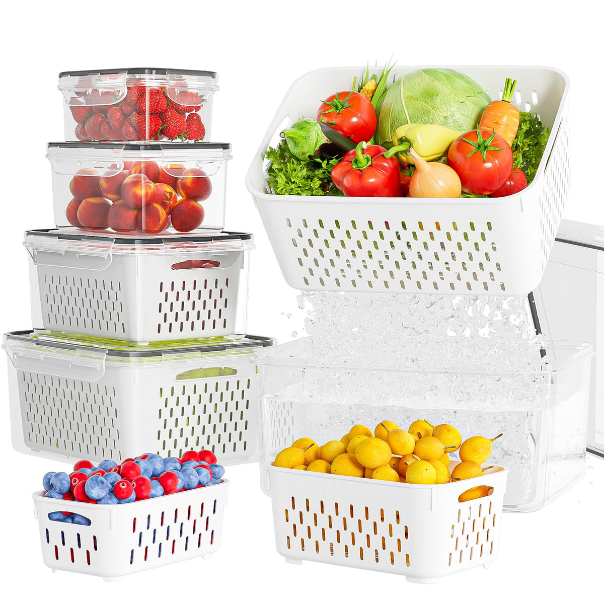 KEMETHY 5-pack fruit storage containers for fridge keep produce fresh and organized.