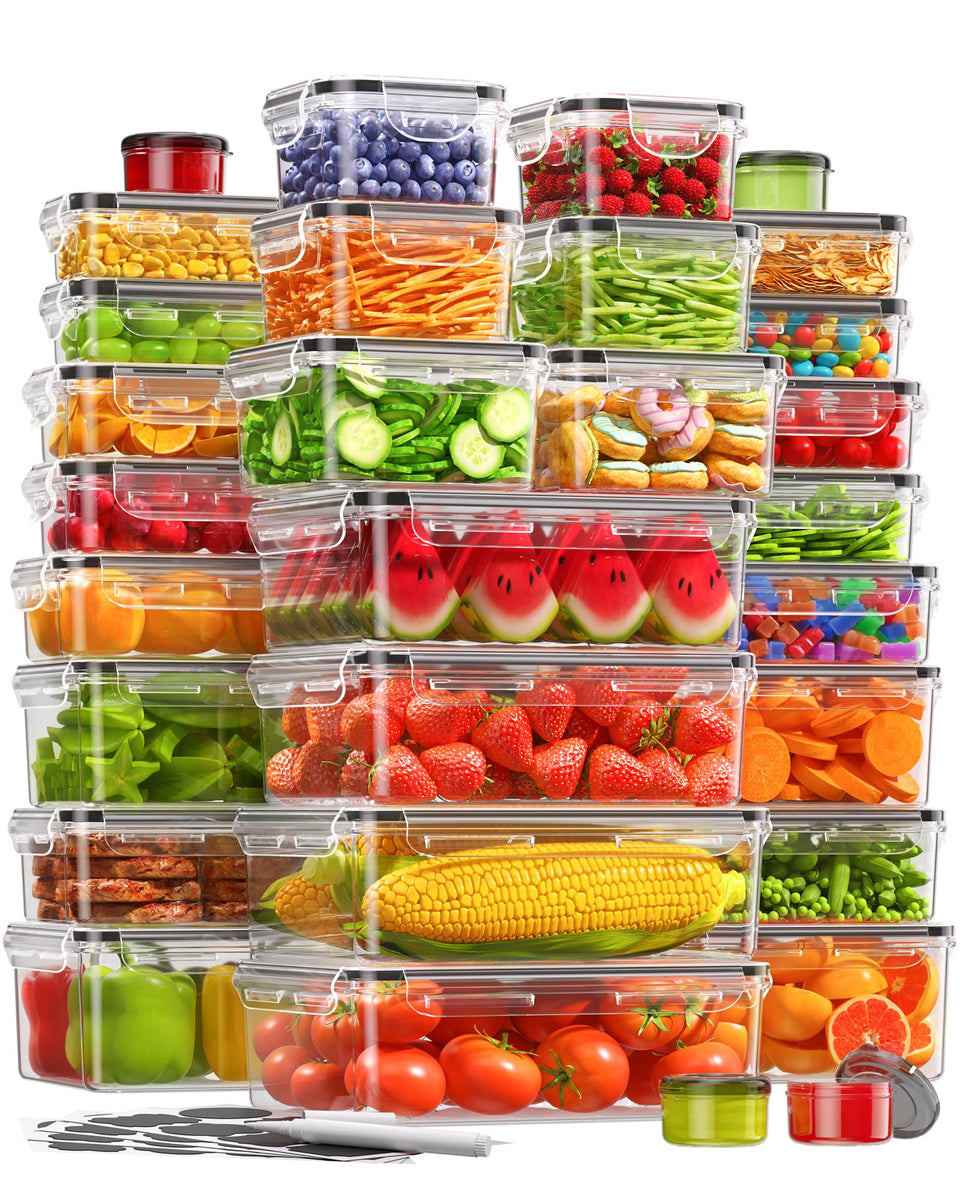 KEMETHY 60-piece container set with lids for organized fridge storage