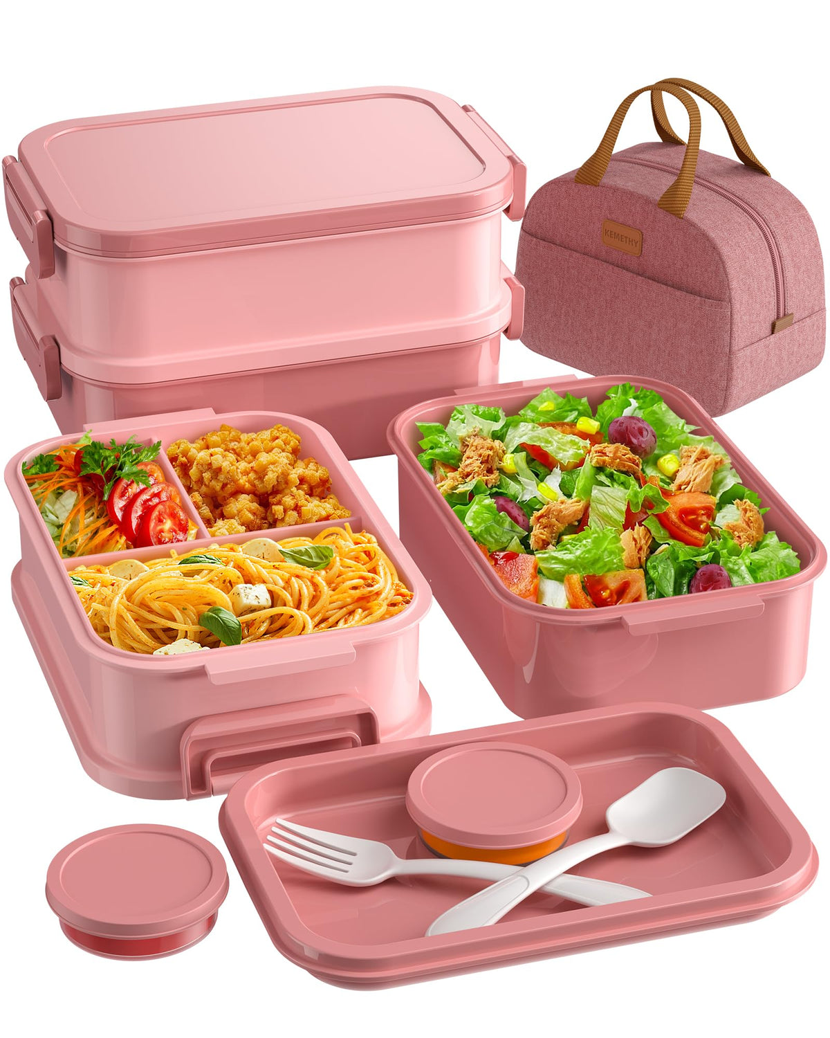 KEMETHY adults bento three-tier leakproof top view for organized meals