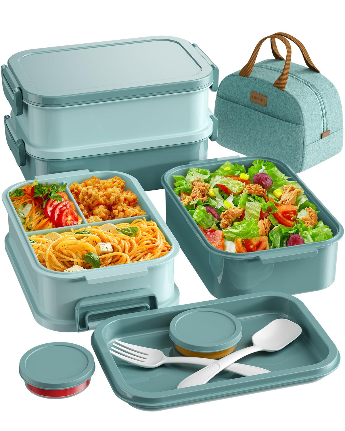 KEMETHY green 3-tier bento box exterior view showing compact design for meals