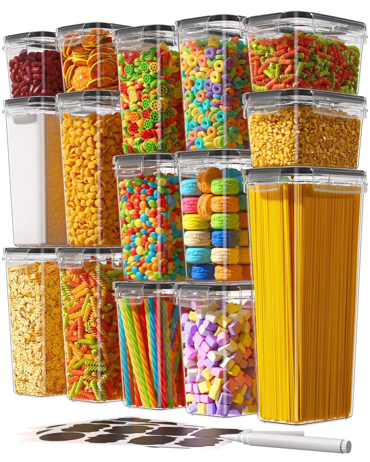 Kemethy airtight 15-piece set with lids keeps pantry staples fresh and organized.