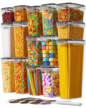 Kemethy airtight 15-piece set with lids keeps pantry staples fresh and organized.