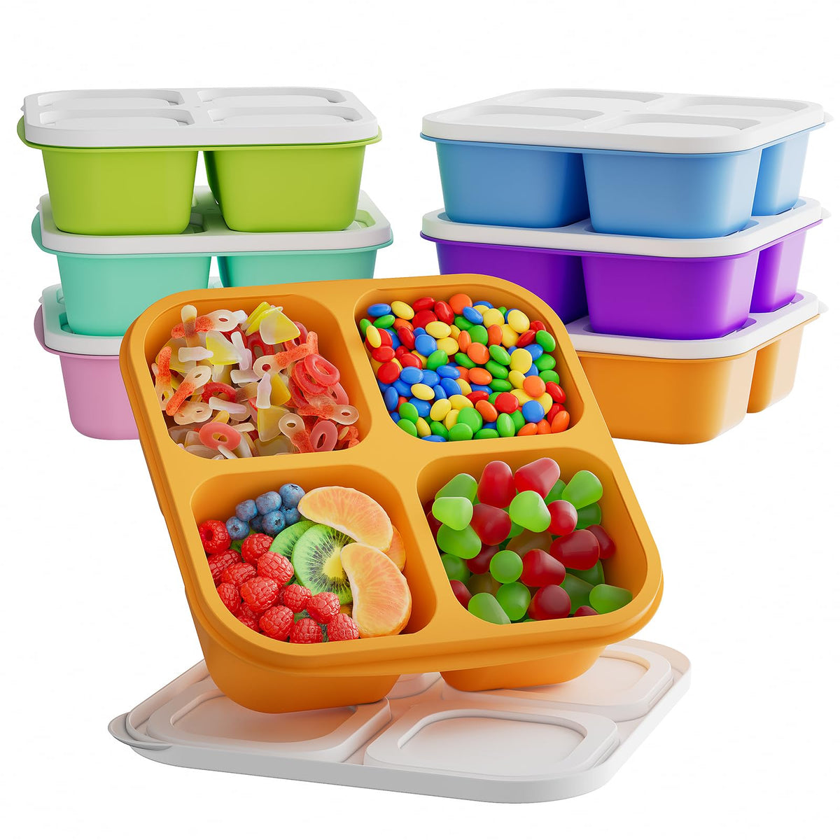KEMETHY bento snack container with four compartments for easy portioning at school or work.