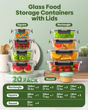 KEMETHY borosilicate glass meal prep set, durable and BPA-free.