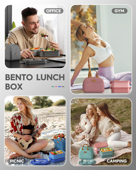 KEMETHY gray lunch box set ideal for work, school, and dining out.
