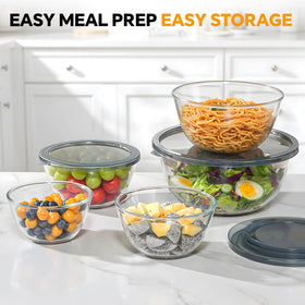 KEMETHY 2.2qt glass mixing bowl with lid, perfect for batters and marinades