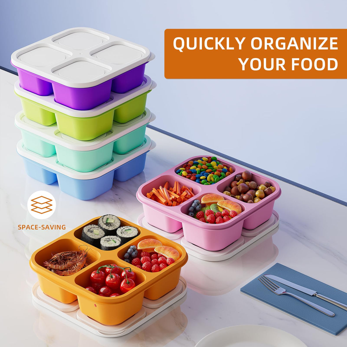KEMETHY half-cup compartments support portion control during snacking.
