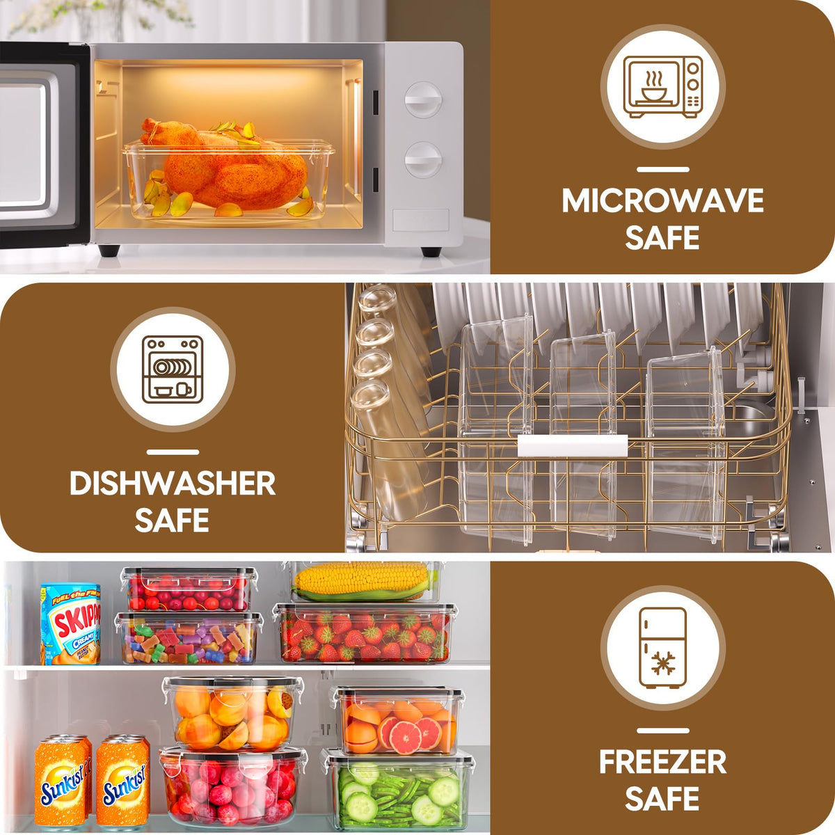 KEMETHY leak-proof seals and latches prevent spills and keep contents secure.