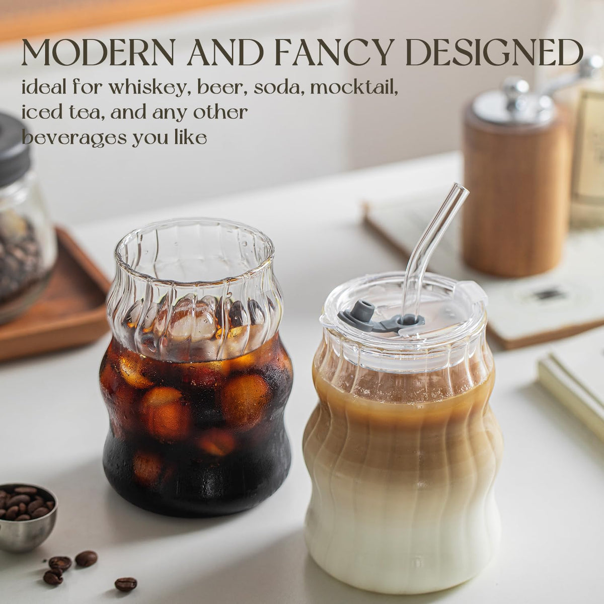 Kemorela 18oz iced coffee glass for cold brews and tea