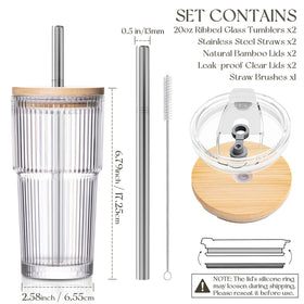 KEMORELA tumbler with bamboo lid, leak-proof top, ideal for take-away drinks.