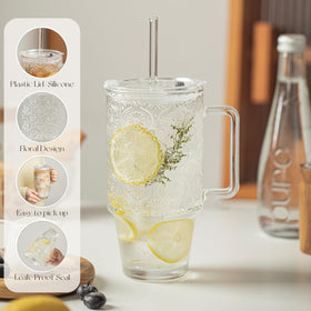 KEMORELA begonia-pattern glass cup adds elegant touch to tea or juice