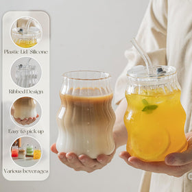 Kemorela clear ribbed glassware for everyday hydration