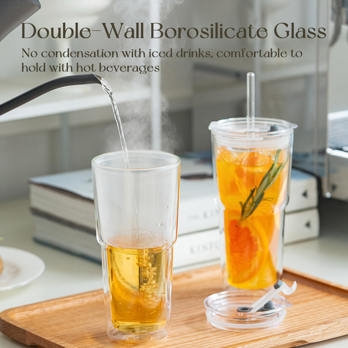 KEMORELA heat-resistant glass tumbler safe for hot beverages