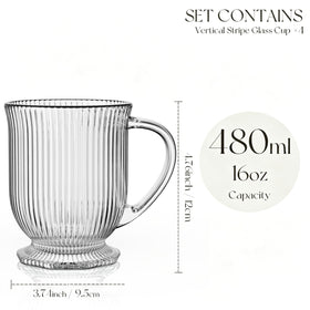 KEMORELA large-handle glass mug showcased for hot coffee and tea moments.