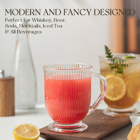KEMORELA ribbed-design glass mug with large handle ideal for easy gripping.